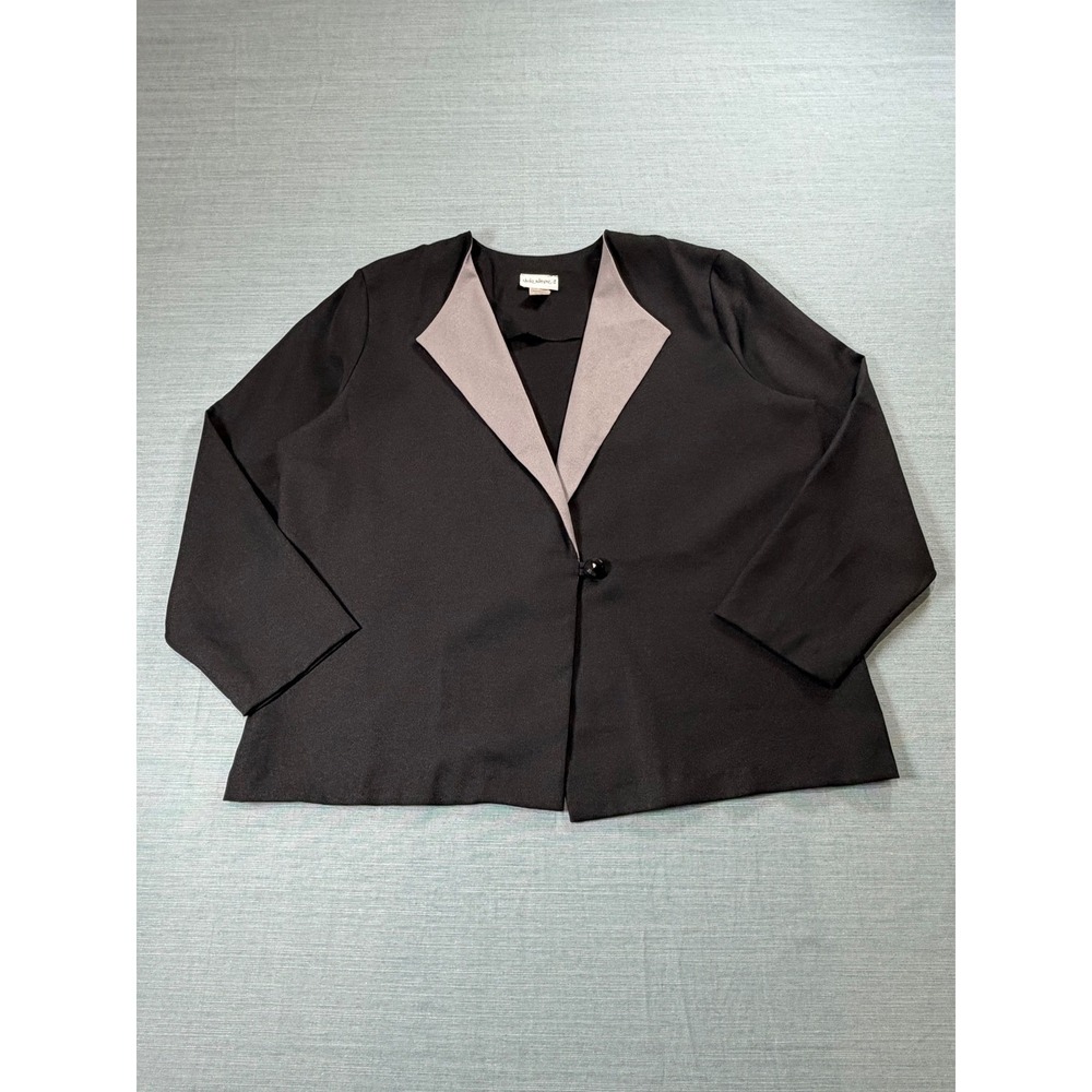 Vicki Wayne's Black Contrast Lapel Blazer Jacket Plus Sz 18W Made in USA 08002W